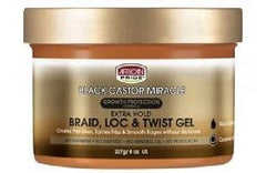 African Pride - Hair Gel - Black Castor Miracle - Extra Hold - Braid, Loc & Twist Gel - 227g