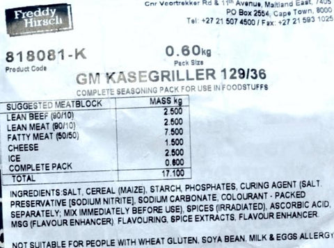 Freddy Hirsch - Spice Mix Seasoning - GM Kasegriller - 0.6kg Bags