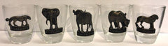 Shot Glasses - South Africa - Big Five Animals - Pack of 5 glasses